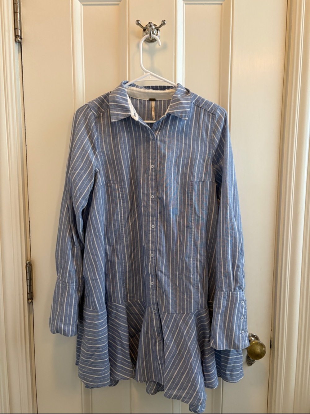 Free People Blue and White Striped Shirt Dress